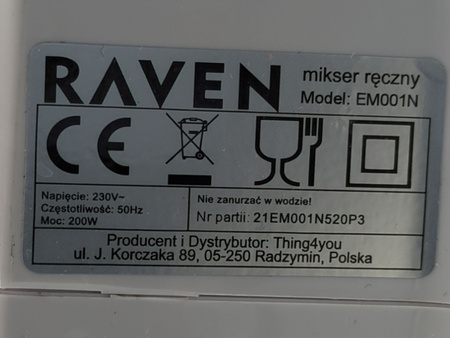 MIKSER RĘCZNY RAVEN EM001N 200W WHITE