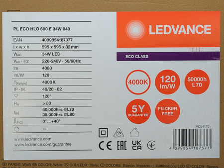 Panel LED Ledvance Eco HLO 600 34W 4080lm 4000K IP20