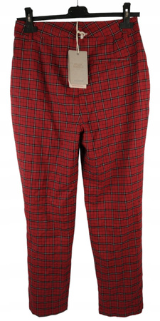 SPODNIE DAMSKIE PULL&BEAR ROZMIAR 36 CZERWONE W KRATKE