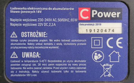 Ładowarka do akumulatorów CPOWER 18V 65W