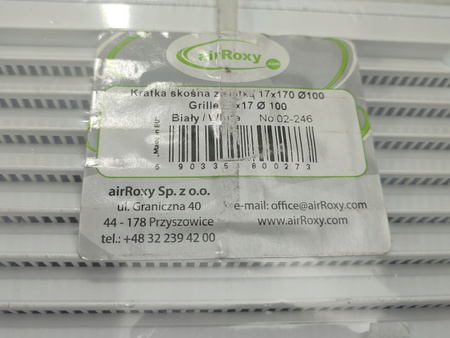 Kratka wentylacyjna skośna z siatka airRoxy 02-246 biała 17x17 FI 100