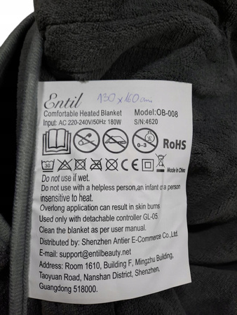 Koc elektryczny ENTIL Ob-008 130x180 cm 100W