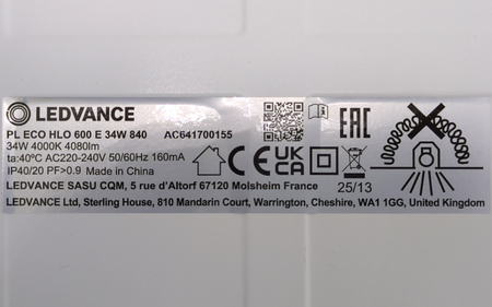 Panel LED Ledvance Eco HLO 600 34W 4080lm 4000K IP20