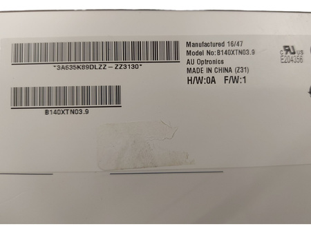 Matryca AU Optronics B140XTN03.9 14" 1366x768 LED 30pin HD Błyszcząca