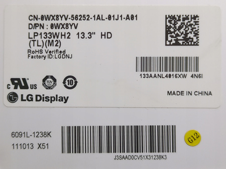 Matryca LG LP133WH2 13,3" 1366x768px; 40pin; MATOWA