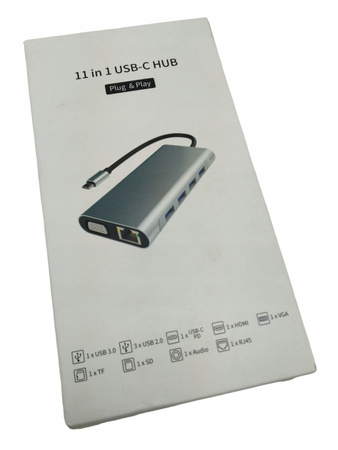 HUB USB-C 11w1 Adapter HDMI 4K VGA Jack SD RJ45 M1
