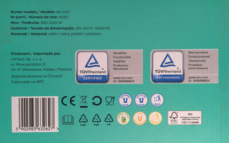 Czajnik elektryczny Hoffen AK-0347 2200 W 1,8 l czarny szklany LED