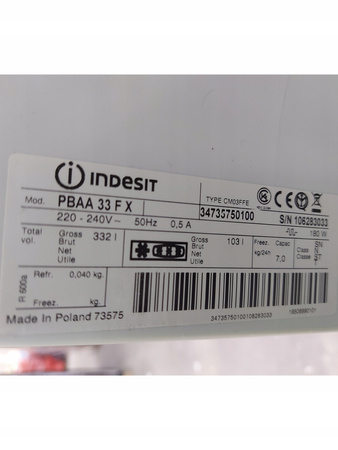 Lodówka Indesit Prime PBAA 33 FX - 187,5 cm 227/87 L No frost A+
