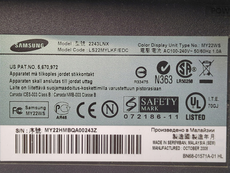 Monitor Samsung SyncMaster 2243LNX 22" 1680x1050 D-SUB Czarny