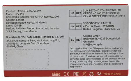 Czujnik ruchu CPVAN CP2 Pro 125dB alarm PIR 8m pilot