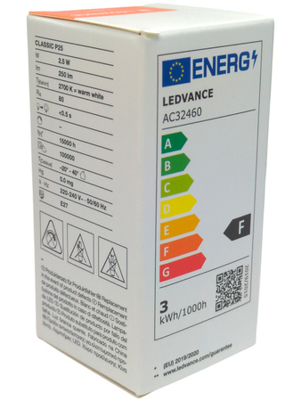Żarówka LED E27 Classic P25 2,5W=50W 250lm 2700K Ledvance