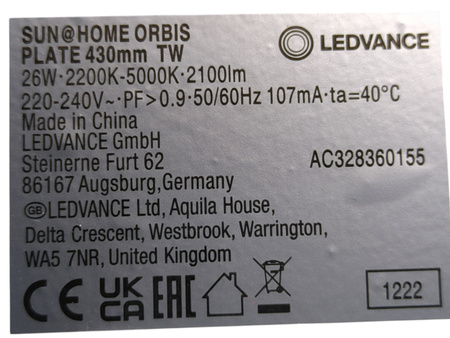 Lampa sufitowa LED Ledvance SUN@HOME ORBIS PLATE 430 mm 26W