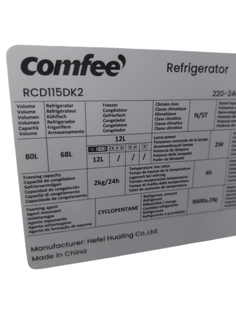 Lodówka Comfee RCD115DK2 jednodrzwiowa 84,5cm Czarny