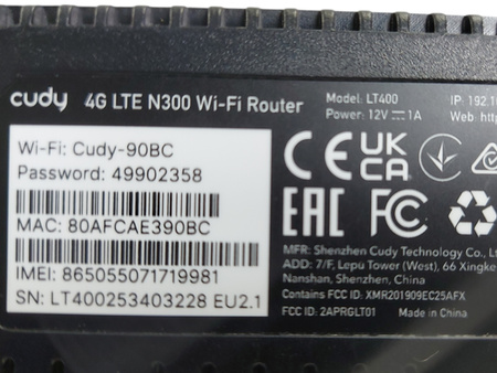 Router Cudy LT400 802.11n LTE 4G KARTA SIM (Wi-Fi 4)