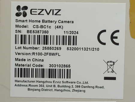 Kamera EZVIZ BC1c 1080p WiFi bateria 7800mAh PIR IP66 biała