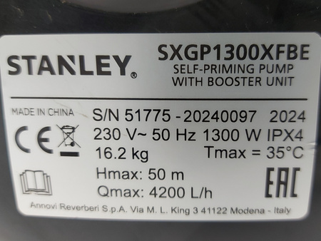 Pompa hydroforowa Stanley SXGP1300XFBE 1300 W 4200 l/h 24 l stal