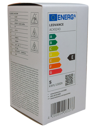Żarówka LED Ledvance Classic E27 4,2W 470lm 2700K CRI97 ściemnialna