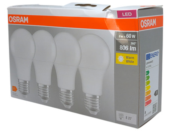 Żarówka LED Osram Base E27 8,5W 806lm 2700K matowa 4-pak