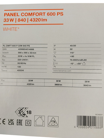 Lampa LED Plafon PL COMFORT 600P 33W 840 PS 4320lm Ledvance