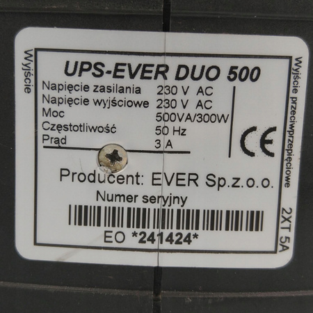 Zasilacz awaryjny UPS Ever Duo 500 500VA 300W
