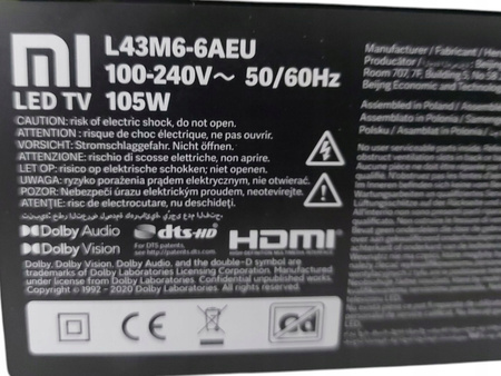 Telewizor Xiaomi Mi LED TV P1 43" L43M6-6AEU 4K UHD Android TV DVB-T2