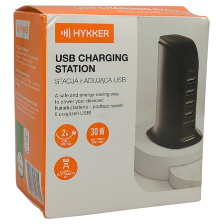 Hykker stacja ładująca USB 30W 5 portów 1x USB -C 4x USB czarna