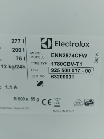 LODÓWKO ZAMRAŻARKA DO ZABUDOWY ELECTROLUX ENN2874CFW 192 + 72 LITRY 140W