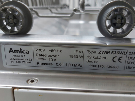Zmywarka wolnostojąca Amica ZWM636WD 59,8 cm 12 kompletów 6 programów A++