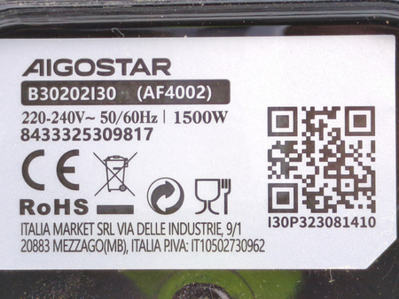 Frytkownica beztłuszczowa Aigostar AF4002 3,5 l 1500 W czarna