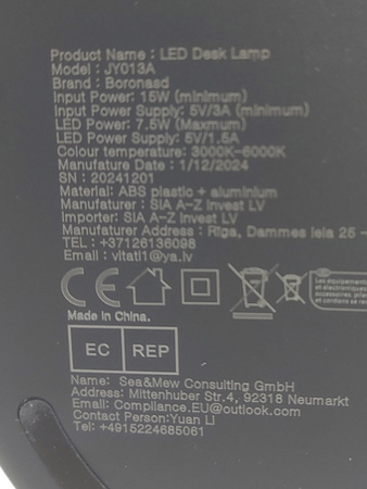 Lampka biurkowa LED Boronasd JY013A z timerem Czarny