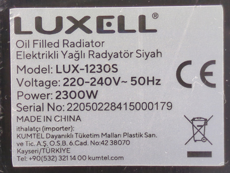 GRZEJNIK ELEKTRYCZNY LUXELL LUX-1230S 2300W CZARNY