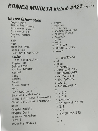 Drukarka laserowa Konica Minolta Bizhub 4422 Przebieg 97389 stron