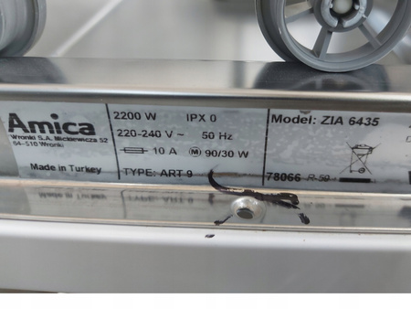 Zmywarka do zabudowy Amica ZIA 6435 45cm 10 kompletów 5 programów Kl. A