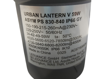 Lampa Uliczna LED Przemysłowa Oprawa Drogowa 59W 8200lm 3000/4000K IP66