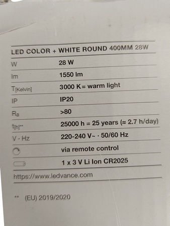 Plafon sufitowy LED COLOR + WHITE Round 400mm 28W + RC biały LEDVANCE