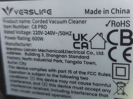 Odkurzacz przewodowy VersLife C8 600W 30kPa HEPA 5m kabel