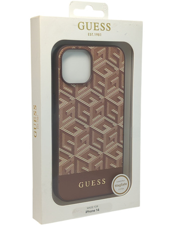 Plecki Etui Guess GCube Stripes MagSafe - do iPhone 14 (Brązowy)