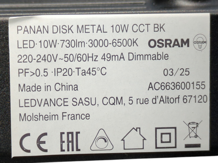 Lampka biurkowa LED 10W 730lm Panan Disk Metal CCT BK czarna OSRAM