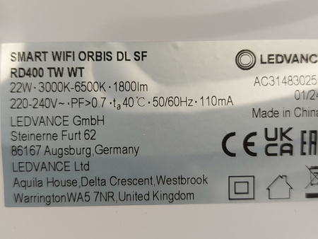 Plafon LED WiFi Smart+ 22W barwa regulowana 3000K do 6500K 40cm Ledvance