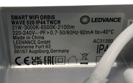 Lampa LED WiFi Ledvance ORBIS WALL WAVE 21W 1100lm 520mm IP44