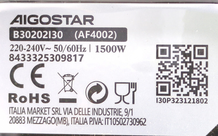 Frytkownica beztłuszczowa Air Fryer 1500W 4l 8 programów Aigostar Hayden X