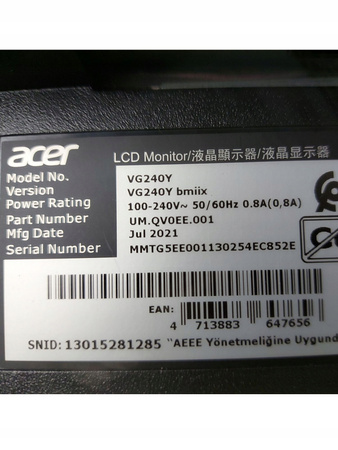 Monitor Acer Nitro VG240Y 23.8" IPS FHD 75Hz FreeSync Gaming