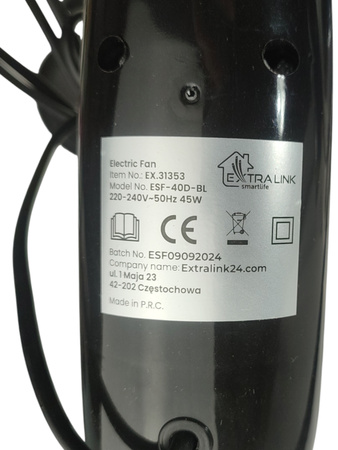 Wentylator podłogowy Extralink Bryza ESF-40D-BL Czarny