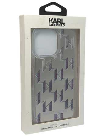 Karl Lagerfeld Monogram Liquid Glitter - Etui iPhone 14 Pro Max (srebrny)