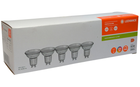 5x Żarówka LED GU10 PAR16 4.5W=50W 350lm 4000K Neutralna 36° CRI90 Ledvance