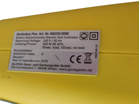 ROZDRABNIACZ DO SPULCHNIANIA KRUSZENIA GLEBY GLORIA GARDENBOY PLUS 400W