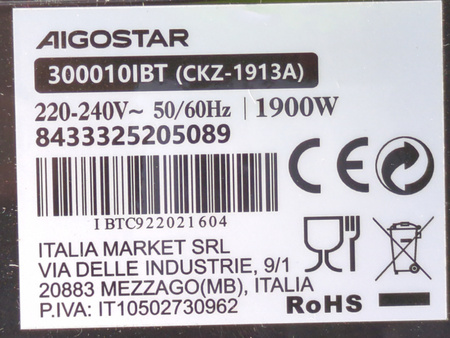 Frytkownica beztłuszczowa Aigostar 300010IBT 7 l 1900 W czarna