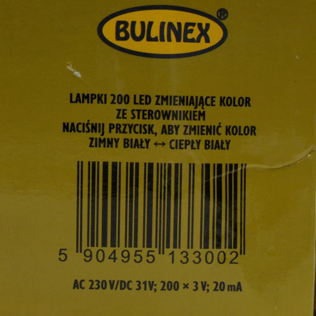 Lampki choinkowe 200 LED z zasilaczem Bulinex białe ciepłe/białe zimne