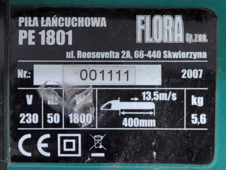 Piła łańcuchowa elektryczna FLORA PE1801 1800W