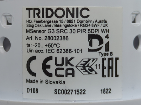 Czujnik ruchu Tridonic DALI2-Msensor G3 SRC 30 PIR 5DPI WH